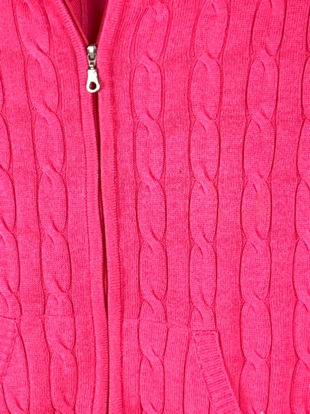 Kate Lord Womens Sweater L Pink Cable Knit Full Zip Golf Cardigan Pockets - Picture 4 of 13